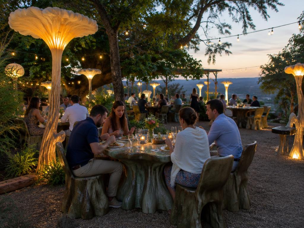 Bahçe restoranı · Gövde masa & lambalar