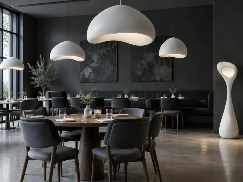 Restoran ve kafe iç mekânında özel üretim fiberglass aydınlatma gövdeleri